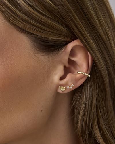 Image of PAVOI 14K Gold Plated Dainty Flat Back Earrings for Women, Piercing Studs | Hypoallergenic Stud Earrings with 925 Sterling Silver Posts, Motif Flatback Screw Back Helix Cartilage
