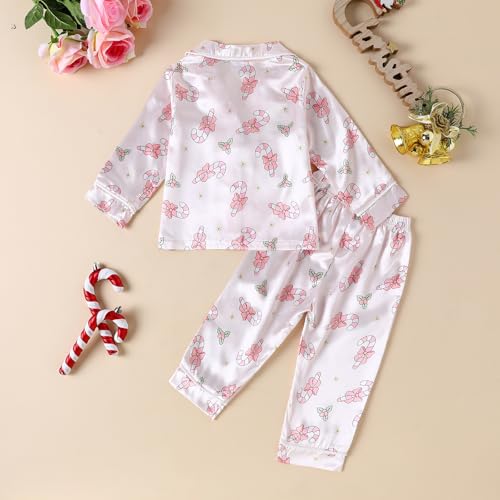 fyclemt Toddler Baby Boys Girls Silk Pajamas Set Christmas Tree Santa Button Down Shirts Pants Pjs Satin nightgown Sleepwear4