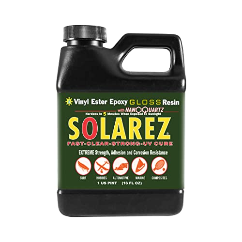 Solarez UV Cure Vinyl Ester Epoxy Laminating Resin (Pint) Ultra CLEAR Corrosion Resistant Resin ~ Boat-PWC Repair, Canoe, Composite, Fabrication, Wood, Pool, Tub, Hobby, Modeling, Made in The USA!