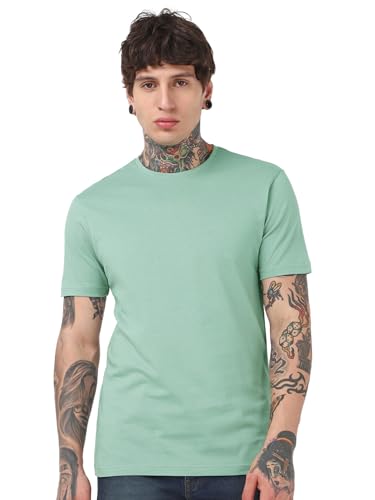 Image of Bewakoof Men's 100% Cotton Solid Regular Fit Half Sleeve Round Neck T-Shirt | Tshirt for Men Cotton| Casual Wear | Street Wear