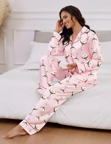 Image of SHESHOW Satin Pajamas for Women Set Long Sleeve Button Down Sleepwear 2 Piece Nightwear Women Pjs Sets Size XS-XXL