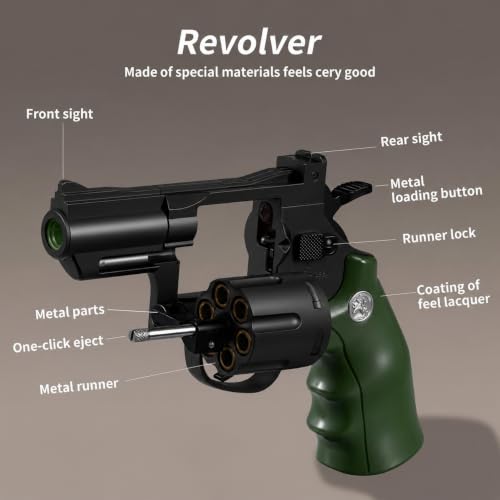 Image of Revolver Toy Gun | Real Looking Plastic Airsoft Gun Pistol Fully Automatic | 12 Bullet Shell' and 50 Bullets Included. LY (Green)