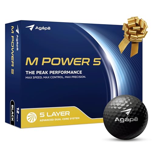 agape MP5 Black 5-Piece DuraPlus Urethane Golf Balls, Superior Distance,