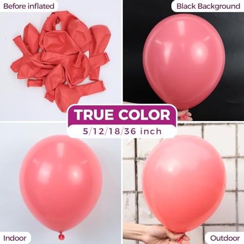 Image of Bezente Coral Latex Party Balloons - 100 Pack 12 inch Round Helium Pastel Coral Red Balloons for Bachelorette Wedding Engagement Birthday Summer Themed Party Decorations
