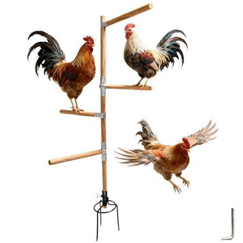 Paiaojia Chicken Perch Toys for Coop & Backyard Chickens Large Chicken Perch Roosting Bars with 3-Prong Metal Ground Plug & Adjustable and Replaceable Wood Bar(Wooden 54 H x 14 R)