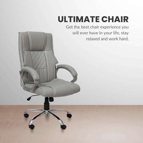 Image of activa Kim Ergonomic Office Chair| Premium Leatherette Chair with Padded Seat & Backrest| 3-Year Warranty | Adjustable Height Desk Chair for Work /Study /Gaming | Swivel Seating for Workstations (Grey)