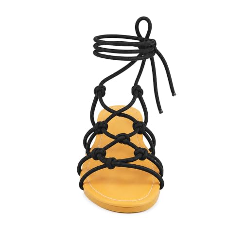 Image of Women's Lace Up Gladiator Flat Sandals Strappy Dressy Summer Tie Up