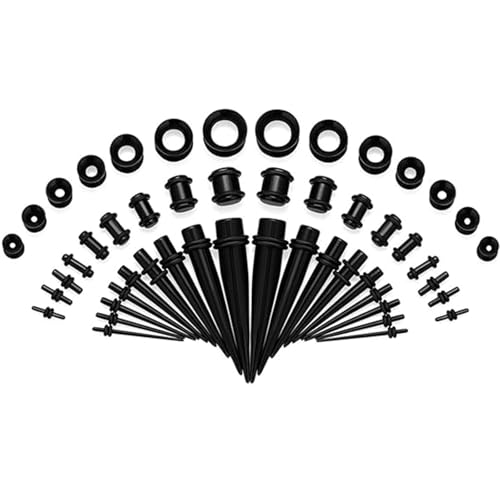 Huacan 50 Pieces Ear Stretching Kit - Ear Stretchers Tapers Gauge 1.6mm-10mm + Silicone Tunnels 3mm-12mm