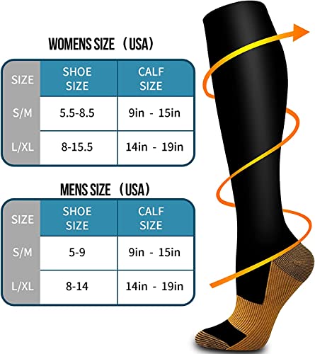 Pacote com 6 meias de compressão de cobre para circulação feminina e masculina - melhor suporte para