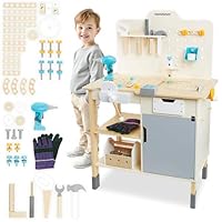 Mamabrum Kids Tool Bench & Wooden Set for Kids 3 Year Olds – Realistic Workbench with 74-Piece Construction Educational Toys Set, Sound Panel & Accessories for Creative Play