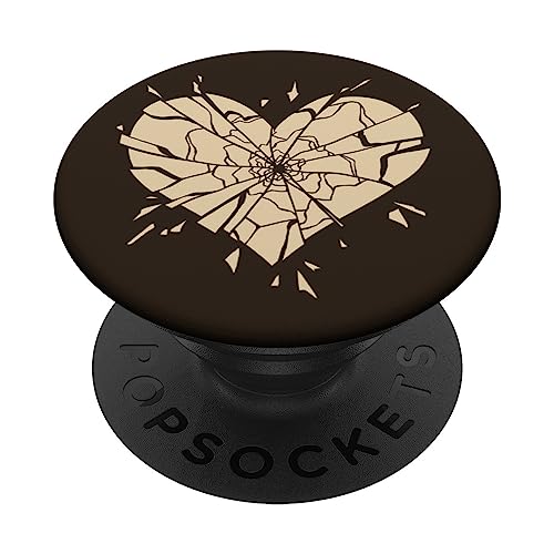 Damaged Broken Shattered Splintered Heart PopSockets Adhesive PopGrip, Black