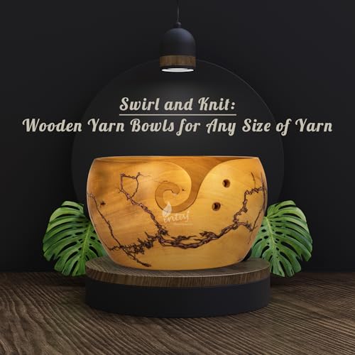 Image of INTAJ Wooden Yarn Bowl for Knitting and Crochet, 7 Inch No-Snag Holder