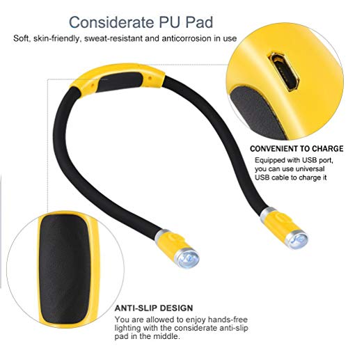 Betensh BTS-920-LI-YELLOW Rechargeable 4 Led Book Light Bright Neck Hug Light, Reading Lights For Reading In Bed, 3 Brightness Levels, Flexible Soft Rubber Arms thumb #3