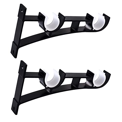 Pamtns 2 Pièces Support Tringle Rideaux Double Tringle à Rideau en Métal Robuste Draperie Tringle Supports Double Tringle à Rideau Pole Holder Fixations...