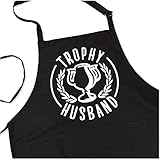 ApronMen, Trophy Husband BBQ Grill Adjustable Apron for Men, Black, One Size