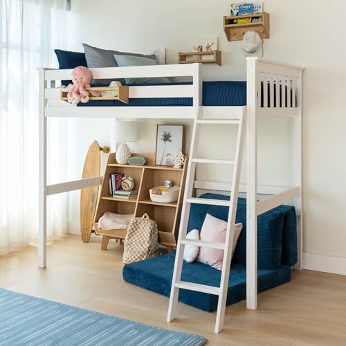 Image of Max & Lily High Loft Bed, Twin Bed Frame for Kids, White