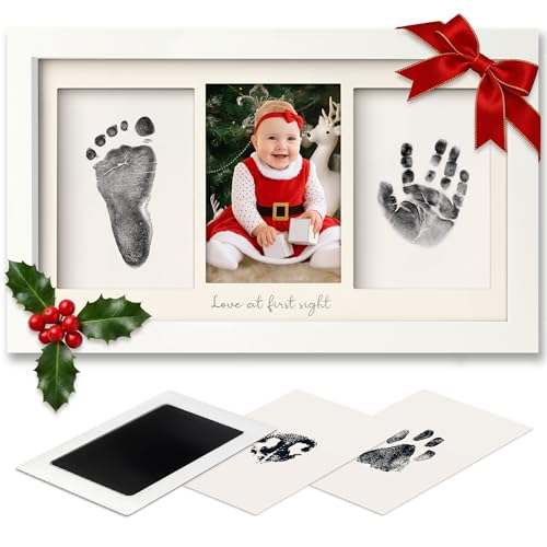 Image of Inkless Hand and Footprint Kit, Boy, Girl, Newborn Keepsake - No Mess Ink Pad for Baby Handprint, Clean Touch Paw Print Kit for Dog Picture Frame,Personalized Baby Christmas Shower Gifts(Alpine White)