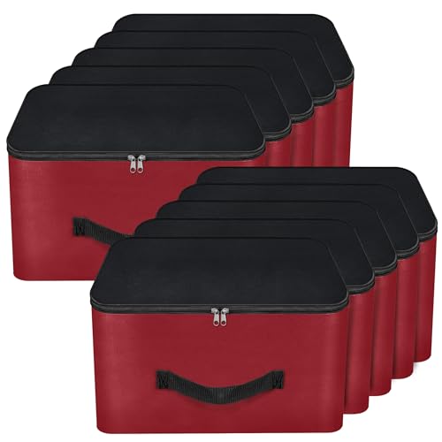 Image of Storite 10 Pack Nylon Underbed Moisture Proof Wardrobe Organizer Storage Bag for Clothes With Zipper Closure and Handle Square - (Red & Black, 38.1x25.4x35 cm)