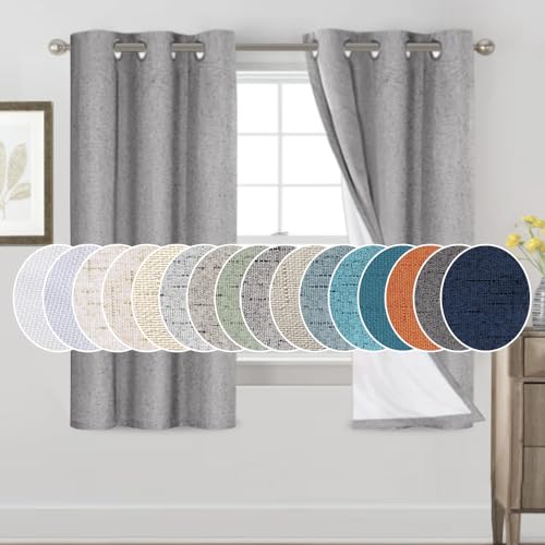 Image of PrinceDeco 100% Blackout Curtains 64 inch Long 2 Panels,42 inch Wide,64 inch Length Energy Saving Curtains for Bedroom Living Room Grommet Blackout Linen Curtains with Thermal Insulated Liner,Light Grey