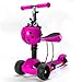 RZiioo Scooter a 3 Ruote per Bambini da 2 a 8 Anni, Monopattino con Ruote a LED Lampeggianti, Sedile Rimovibile e Manubrio Regolabile,Rosa