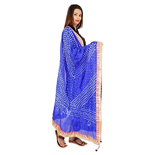 Image of Women's Jaipuri Art Silk Bandhej Rajasthani Bandhani Dupatta with Gota Patti Lace