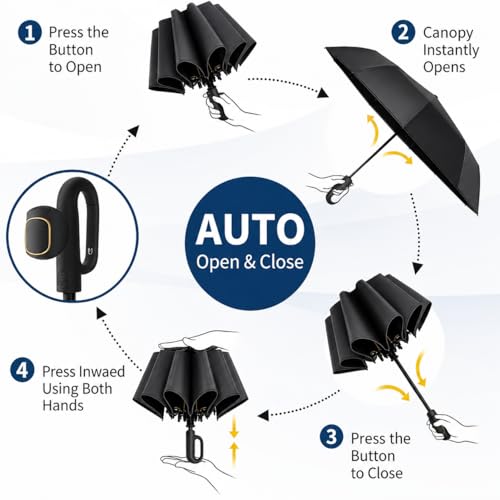Image of Umbrella, UV Big Size Umbrella for Sun Protection Rain Windproof Strong Large 3 Fold For Men Women Kids Boys Girls Perfect & Stylish Windproof & Compact