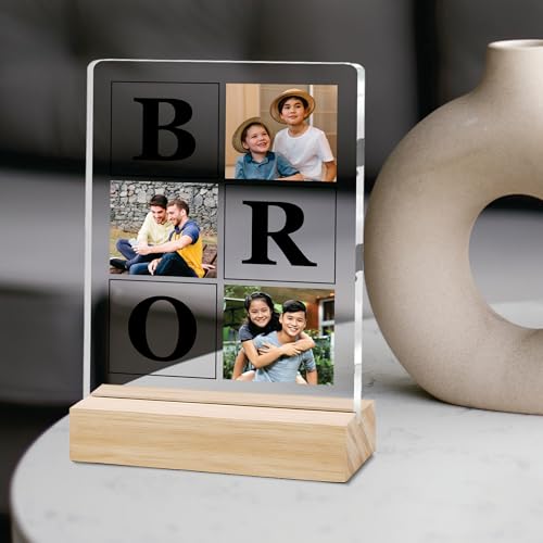 Image of Giftplease Customized Photo And Text Frame With Wooden Stand | Personalised Printed Photo Frame | Gift For Brother | Birthday | (Transparent, 5MM, 6 * 8 Inches), Tabletop BG 02