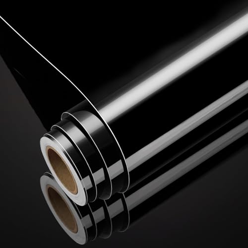 Yenhome Film Adhésif pour Meuble Noir Glossy Métallique Brillant 40x300cm Papier Peint Adhésif Noir Brillant PVC Film Autocollant pour Meuble de Cuisine...