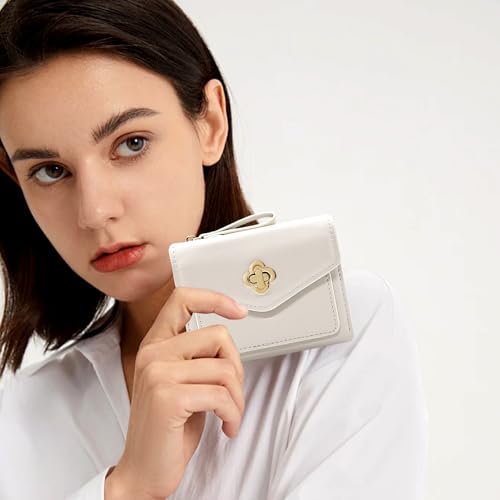 LJCZKA Wallet for Women Leather Bifold Cute Wallet Luxury Small Short Purse Credit Card Holder with Zipper Coin Pocket (White)2