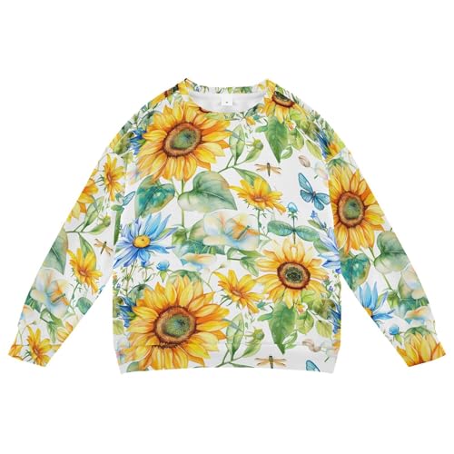 JUNZAN Watercolor Sunflowers Dragonflies Botanical Little Girls Sweatshirts Hoodies Fleece Hoodie for Boys Athletic 4T