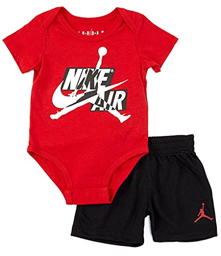 Image of Jordan Baby Boys Jumpman Air Short Sleeve Bodysuit & Short 2 Piece Set (Gym Red(55A798-KR5)/Black, 3 Months)