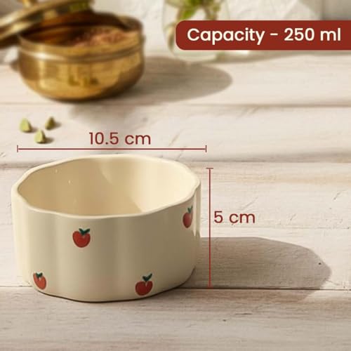 Image of The Earth Store Cream Apple 250ML Ceramic Bowl Set of 2 & 300ML Coffee Mug Set of 2 | Microwave & Dishwasher Safe Mug and Bowl Combo Set for Serving Tea Snack | Perfect for Gifting & Daily Use