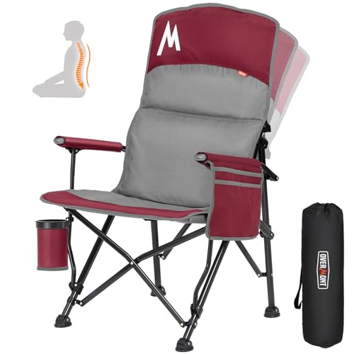 Overmont Camping Chair with Lumbar Support for Adults - Oversized with High Back Supports 450 LBS - Heavy Duty Folding Chair Portable for Outdoor Lawn Patio Balcony with Patent No.: US D1.028.543 S