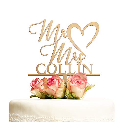 Cake Topper Hochzeit personalisiert Holz mit Namen Kuchentopper Mr Mrs Herz Hochzeitstorte Tortenaufsatz Tortendeko Deko Hochzeitsgeschenk Cover