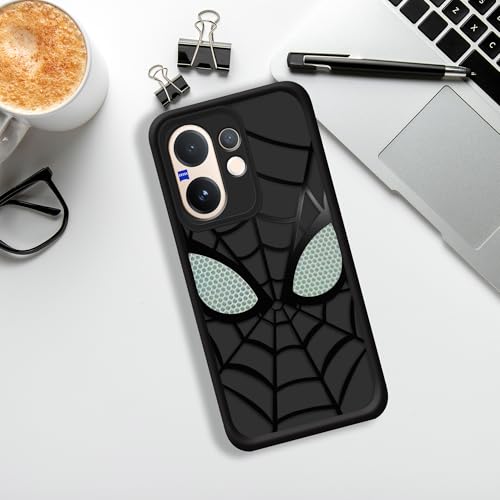 Image of Stylish Spider Back Case Cover Compatible for Vivo V60 5G / V60e 5G / Vivo T4 Pro 5G | Spidey Face Mask Case | Soft Silicone | Camera & Full Body Protection | Shock Proof | (Black)