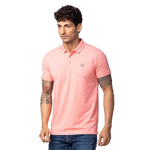 Image of Spykar Men's Slim Fit Polo Neck Half Sleeve Printed Casual T-Shirt