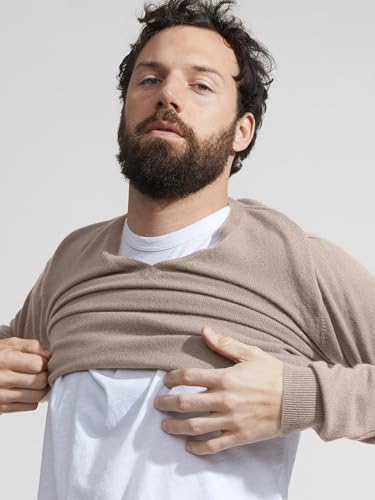 State Cashmere Men's Essential V-Neck Sweater 100% Pure Cashmere Classic Long Sleeve Pullover (Undyed Natural, Medium)3