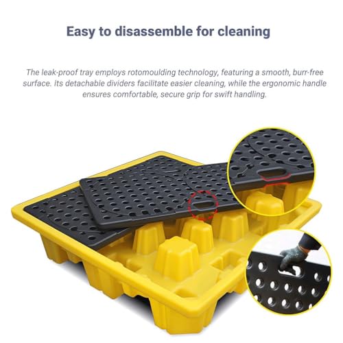 Bac de rétention étanche pour hydrocarbures avec grilles, idéal pour le stockage industriel de fûts et la prévention des déversements - Robuste et durable, 1250 x 1050 x 160 mm, pour une séc