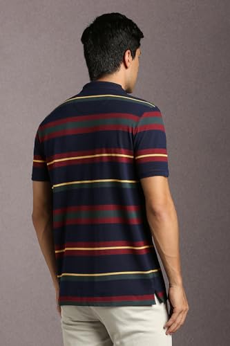 Image of Louis Philippe Men's Slim Fit Striper Design Aesthetic Solid Pique Half Sleeve Polo Tshirt with Stretch