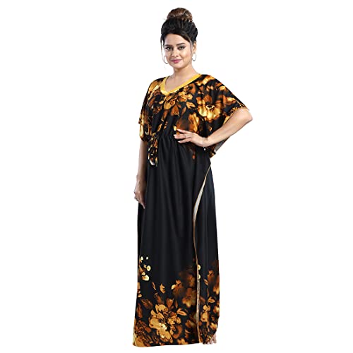 Image of Women's- Kaftan /Nighty /Maxi /Gown /Nightdress /Nightwear Serena Fabric- V-Neck Floral Print