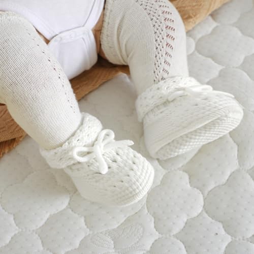 Baby Booties 100% Cotton Knitted Newborn First Cozy Warm Crib Shoes for Toddler Infant Boy Girl Babys Shower Gift3