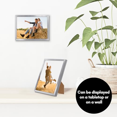 Americanflat 5x7 Picture Frame with Shatter-Resistant Glass - Streamline Collection - Thin Border Picture Frame for Tabletop and Wall Display - Hanging Hardware and Easel Stand Included - Silver