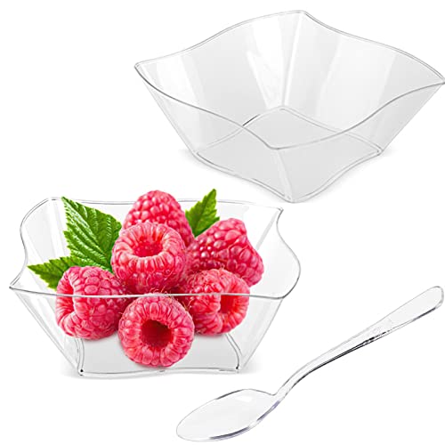 Toflen 50 Pack 5 Oz Mini Dessert Cups With Spoons - Mini Appetizer Plates Disposable Small Plastic Bowls For Desserts, Samplers, Party Serving Trifles & More #TOP21