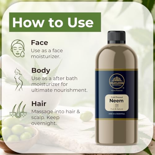 Image of Neem Oil Cold Pressed for Face Skin Hair & Body Hydration Pure & Natural (1000ml)