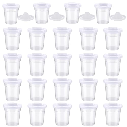 SiliFine 24 Packs No Spill Paint Cups with Lids for Kids Reusable Spill Proof Paint Cups for Classroom Arts Crafts Supplies