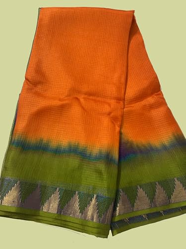 Image of Women's Bhagalpuri Pure Kota Doria Silk Net Saree With Temple Zari Border and Running Blouse Piece