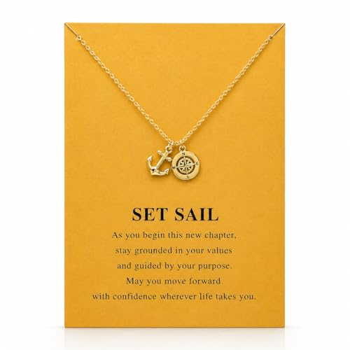 Zealmer Anchor Compass Necklace for Women Graduation Gift for Her Nautical Necklace with Compass Pendant Set Sail Inspirational Jewelry for New Beginnings