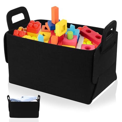 Panier Rangement en Feutre, Panier de Rangement en Feutre, Panier en Feutre Pliables, Paniers de Rangement en Tissée Noir Organisateur pour étagères Armoire...
