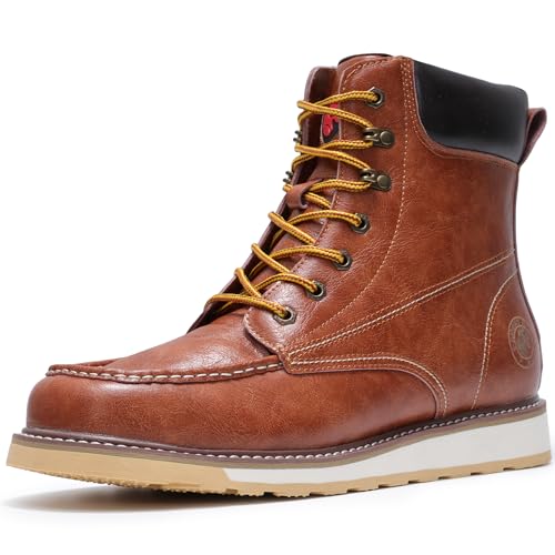 Image of ANGRYRAM Steel Toe Work Boots for Men Comfortable Moc Toe Safety Boots,Waterproof Slip Puncture Resistant Industrial & Construction Work Boots