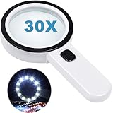 拡大鏡 手持ちルーペ 12個LED 30X 拡大鏡 ライト付き 虫眼鏡 拡大鏡 ダブルガラスレンズ 携帯便利 読書 新聞 鑑定用 照明用 子ども、高齢者及び専門家使用可能